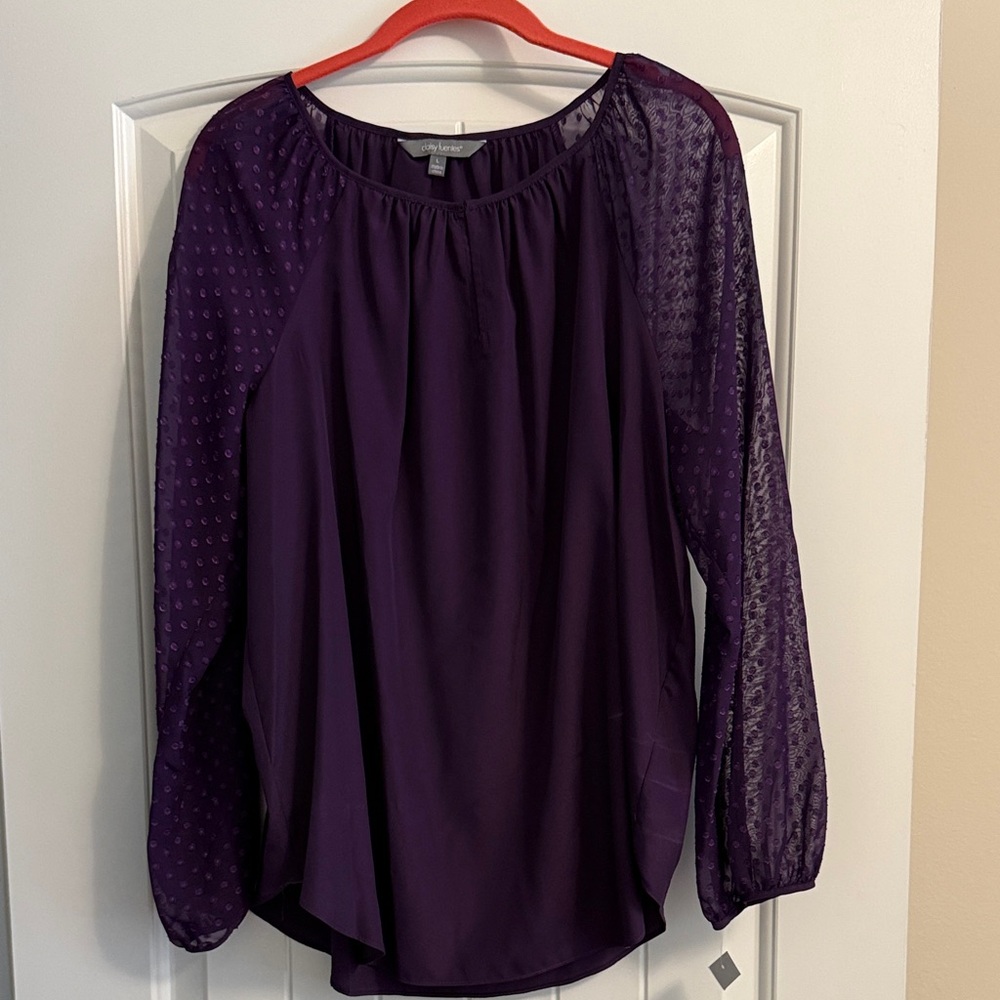 Apt. 9 Deep Purple Long-Sleeve Sheer-Sleeve Blouse